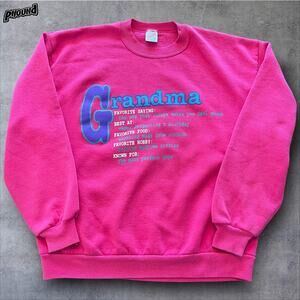 Vintage Jerzees Sweatshirt Womens Large Pink Grandma Crewneck Made USA 90s Gift